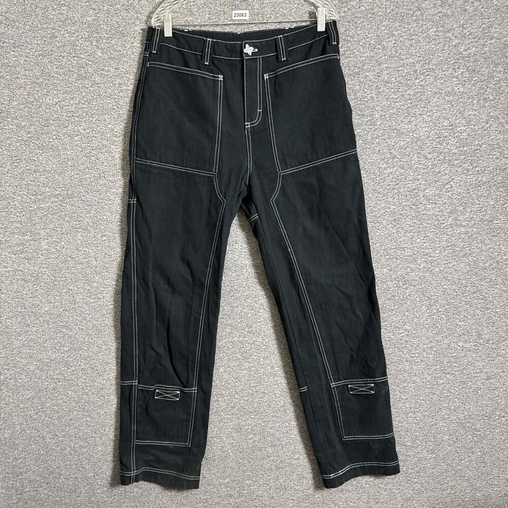 Liquid Lagoon Men’s Skater Wide Leg Rigid Work Jeans Black Y2K Berlin Goth 33x34